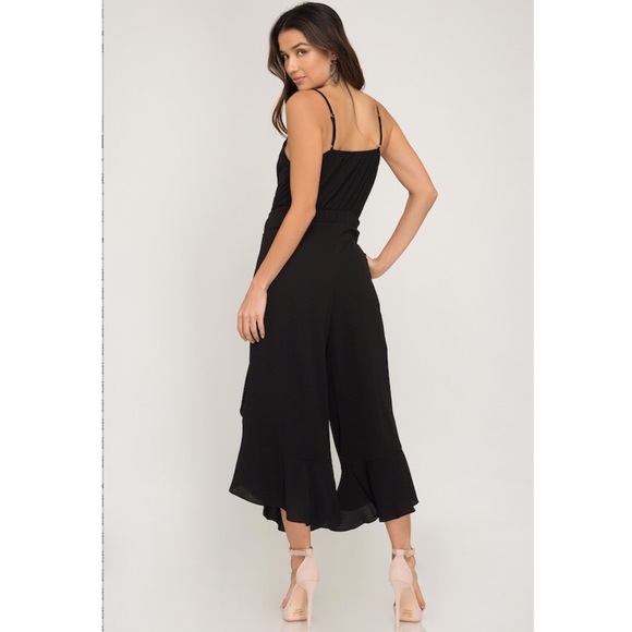 $ FIRM 🌷Black Cami Ruffled Wrap Jumpsuit - Picture 5 of 5